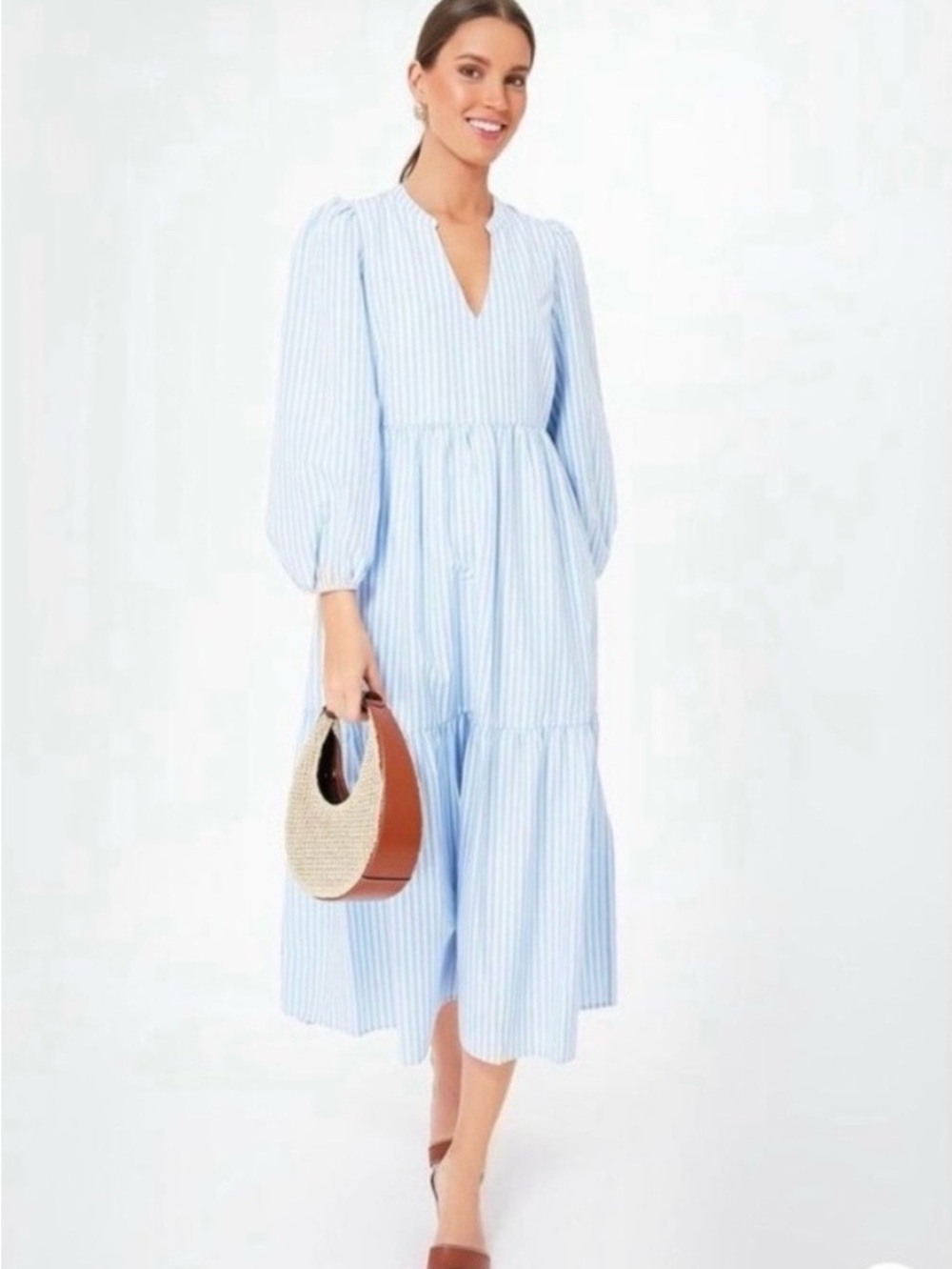 Pomander Place Alora Maxi Dress in Blue & White Stripe size Small